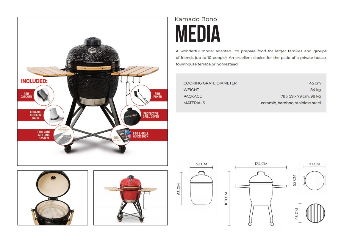 Kamado Bono Media Ceramic Grill 20″ Red
